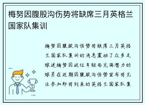 梅努因腹股沟伤势将缺席三月英格兰国家队集训 梅努因腹股沟伤势将缺席三月英格兰国家队集训